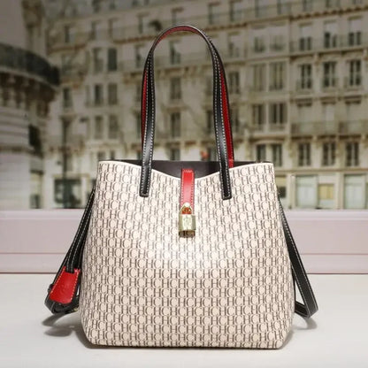 Stylish Monogram Tote Bag Lock Decorative Detail Top Handles Detachable Crossbody Strap Fashion Shoulder Bag