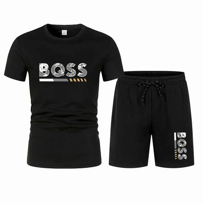 Summer men's short sleeved set, casual fashion, men's quick drying summer sports set, breathable mesh short sleeved T-shirt shor