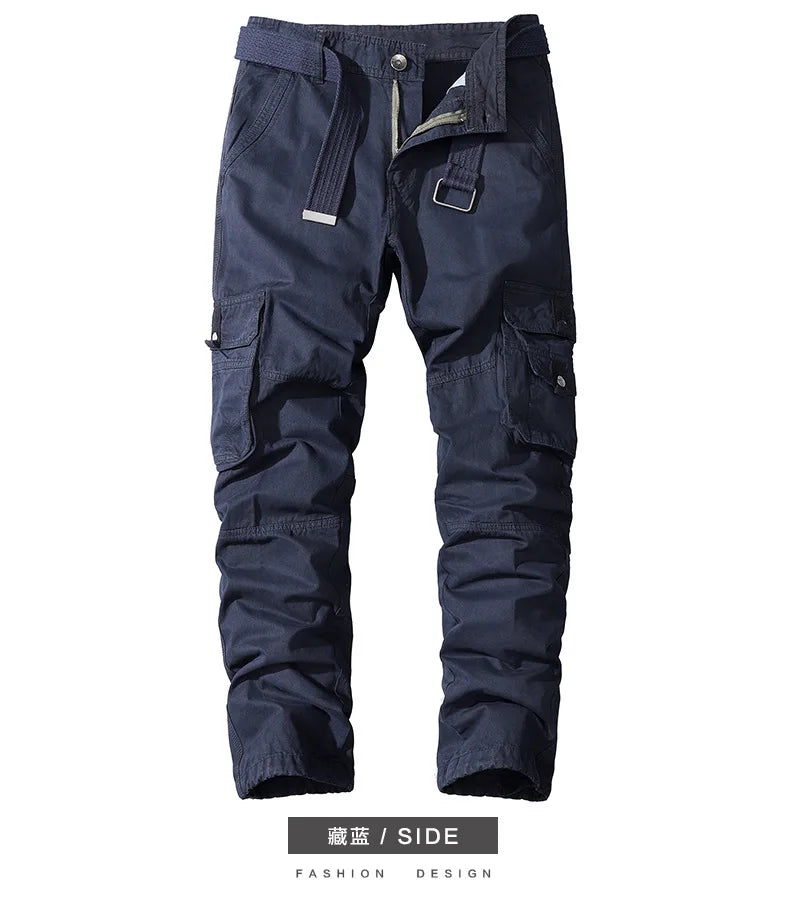 Four-season Pure Cotton Casual Pants Men's Work Pants Multi-pocket Straight Trousers