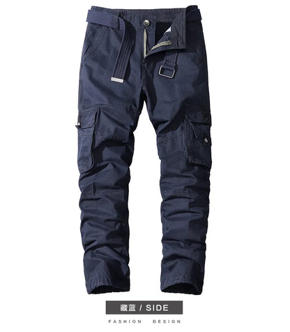 Four-season Pure Cotton Casual Pants Men's Work Pants Multi-pocket Straight Trousers