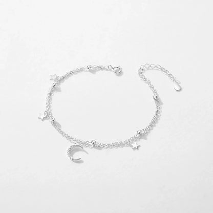 925 Sterling Silver Bead Stars And Moon Bracelets Trendy Double Layer Link Chian For Women Fine Jewelry Birthday Gifts