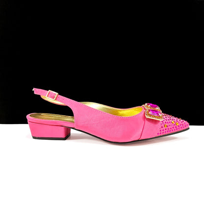 Italian Olive Pumps and Bag for Party 2024 INS Style Pointed-Toe Rhinestone Elegant Low Heels Wedge for Wome