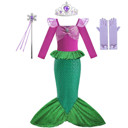 Ariel Girls Dress Short Sleeve Tulle Cosplay Princess Costume Carnival Party Girl Princess Dress Party Dresses For Girls