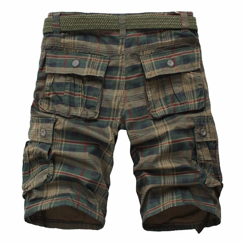 2025 Summer Men Shorts Fashion Plaid Beach Shorts Mens Casual Shorts Military Short Pants Male Bermuda Cargo Overalls No belt