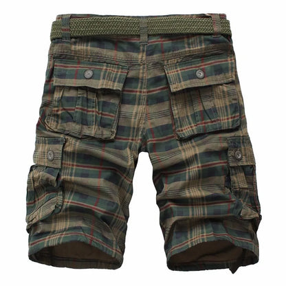 2025 Summer Men Shorts Fashion Plaid Beach Shorts Mens Casual Shorts Military Short Pants Male Bermuda Cargo Overalls No belt