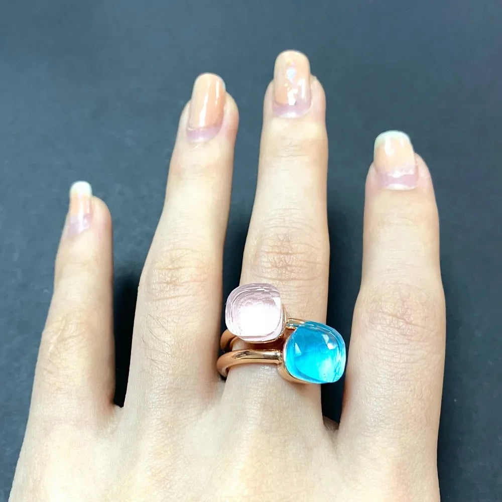 2Pcs/Set Fashion Stacked Candy Ring Women Mix Color Crystal Jewelry 30 Colors Trendy Gift for Valentine's Day