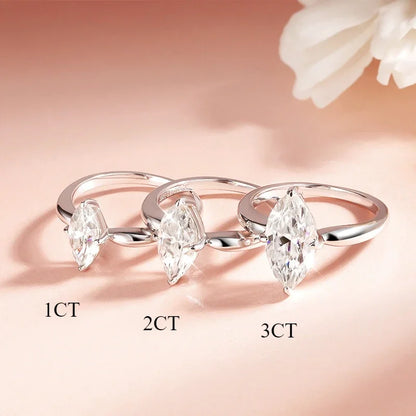 1CT 2CT 3CT Marquise Cut Moissanite Rings for Women Bride Classic Wedding Band 925 Sterling Silver Plated 18K Jewelry GRA