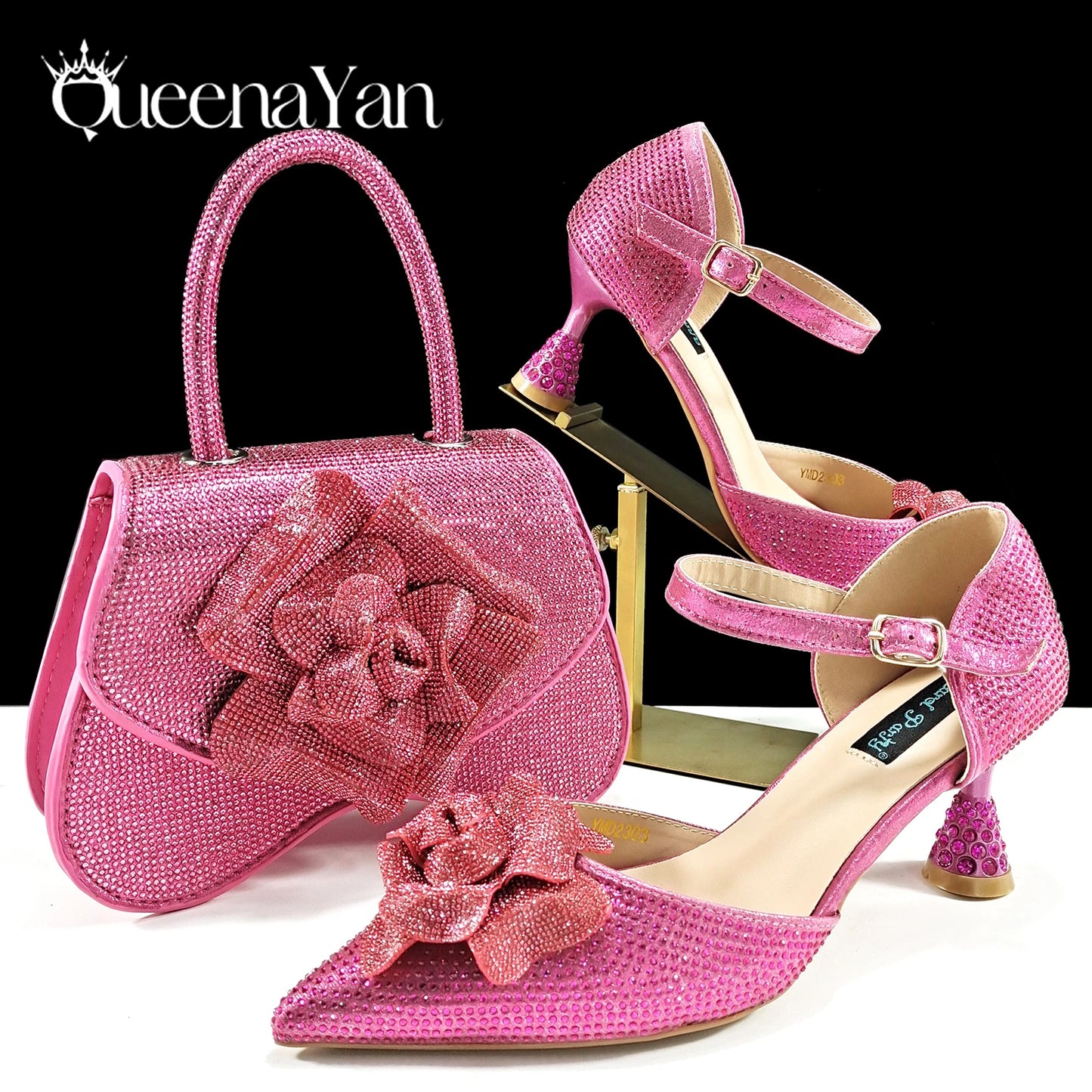 Spot Goods Nigeria High Quality Heels Pumps And Bag Handmade Flowers Fashion Design For Nigeria Wedding Party