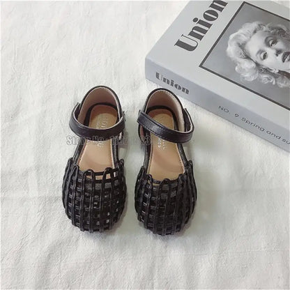 Girls Sandals Summer New 1-12 Years Baby Kids Soft Soled Woven Closed Toe Children Princess Hollow Shoes
