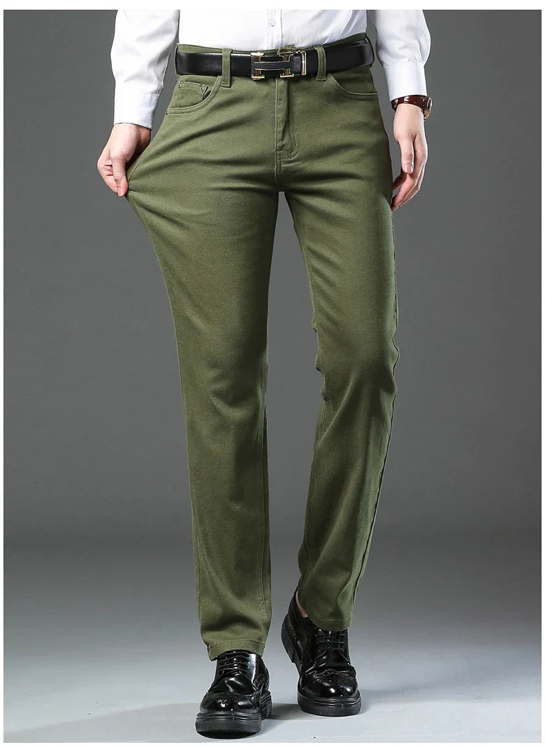 Men's New 92% Cotton Spring Autumn Jeans Stretch Straight Fashion Business Office Trousers Male Casual Plus Size Denim Pants