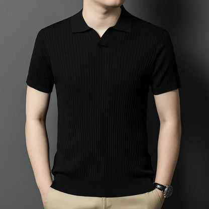Mulberry Silk Men's Short-Sleeved Shirt, Slim Fit Summer Business Gentleman Men's Polo Shirt in 2024, High-End Knitwear