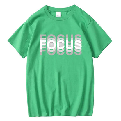 Summer Men's 100% Cotton High Quality Casual Sports Loose Oversized Funny Focus Print Round Neck Short Sleeved T-shirt Tops