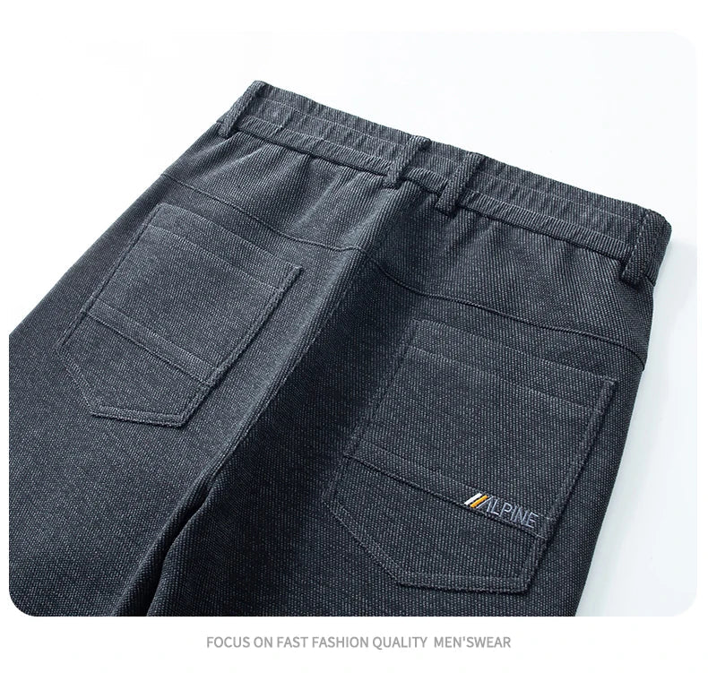 Men's Winter Casual Pants Thick Fleece Warm Elastic Waist Straight Slim Trousers Light Business Comfort Daily Wear Thermal Pants