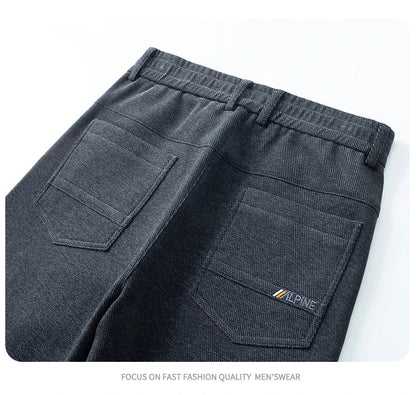 Men's Winter Casual Pants Thick Fleece Warm Elastic Waist Straight Slim Trousers Light Business Comfort Daily Wear Thermal Pants