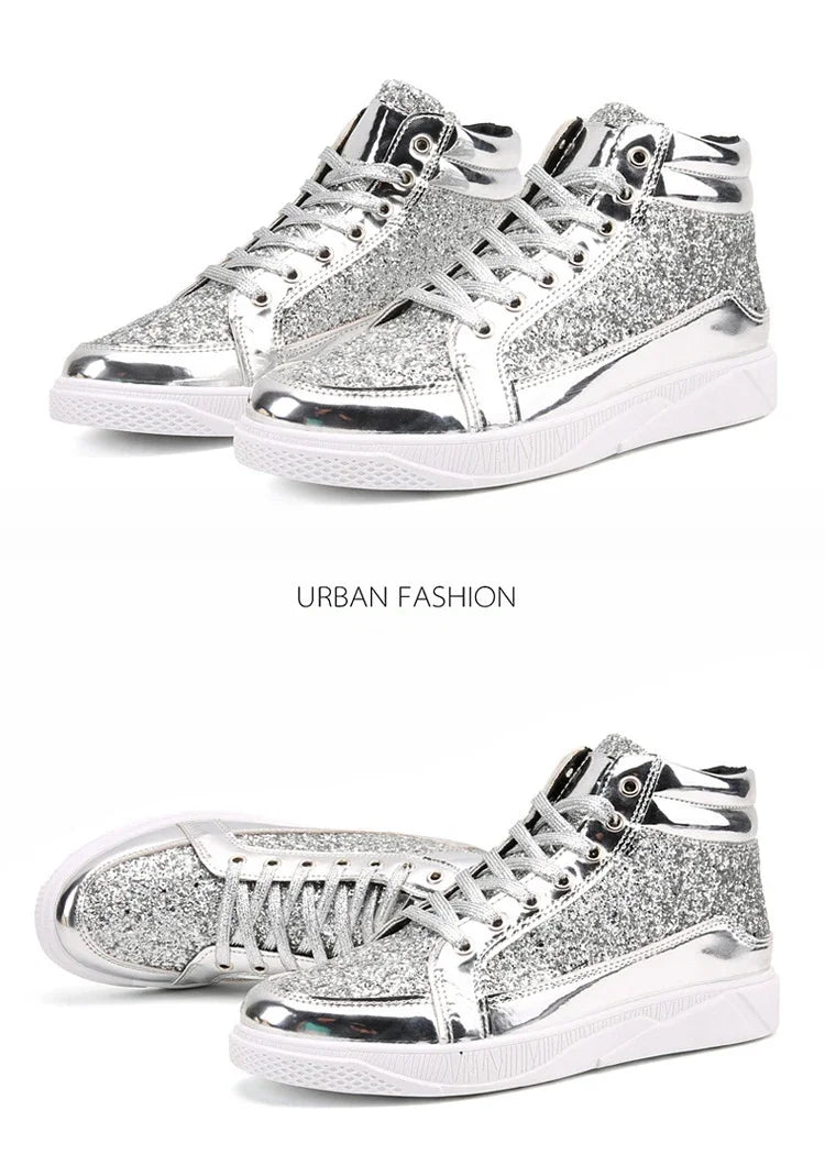 Man High Top Sneakers Luxury Glitter Men Ankle Boots Fashion Non-slip Casual Shoes High Quality Hip Hop Men Boots 2024