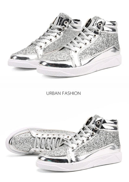 Man High Top Sneakers Luxury Glitter Men Ankle Boots Fashion Non-slip Casual Shoes High Quality Hip Hop Men Boots 2024