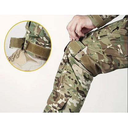 Outdoor Tactical Uniform Military Camo Hiking Training Shirts Workwear Cargo Pants+Pads Airsoft Paintball Hunting Clothes Sets