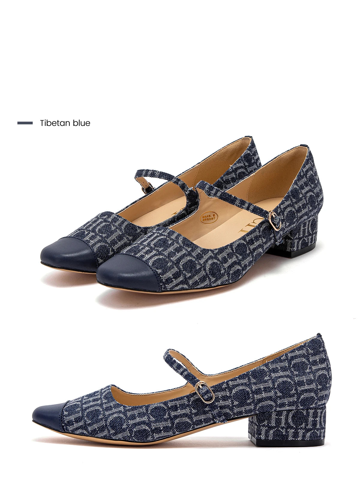 Women's High Heels New Low Heel Texture Mommy Casual Shoes Mary Jane Shoes