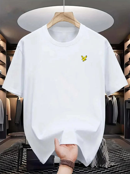 Summer men's 100% Cotton Eagle Logo Printed Sports Tops Casual Fashionable Loose Oversized Round Neck Short Sleeved T-shirt