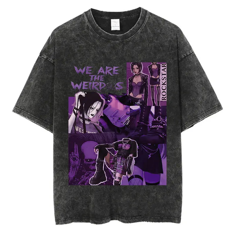 Japanese Anime Nana Osaki Print Vintage Washed Tshirt Harajuku Streetwear Graphic T-Shirt Summer Short Sleeve Cotton Tshirt