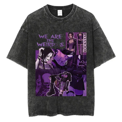 Japanese Anime Nana Osaki Print Vintage Washed Tshirt Harajuku Streetwear Graphic T-Shirt Summer Short Sleeve Cotton Tshirt