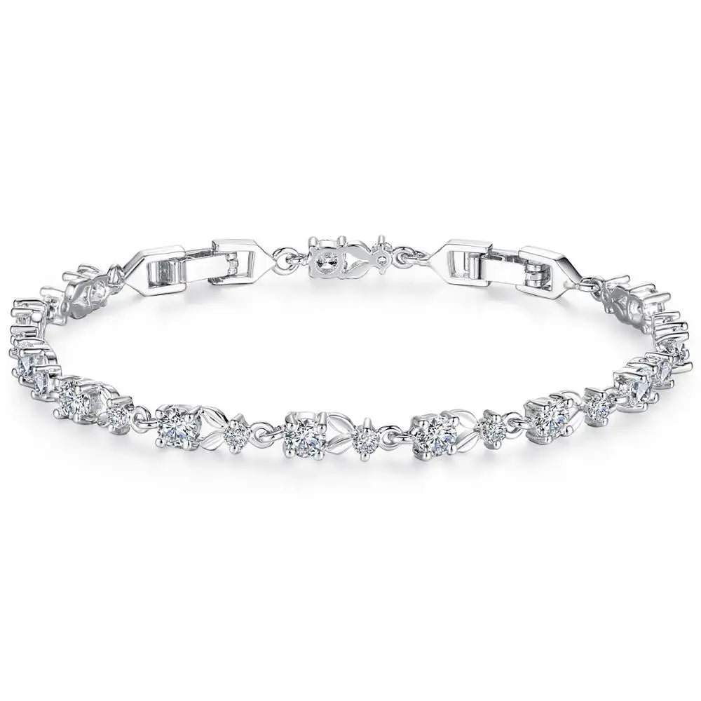 Luxury Rose Gold Color Chain Link Bracelet for Women Ladies Shining AAA Cubic Zircon Crystal Jewelry JIB013