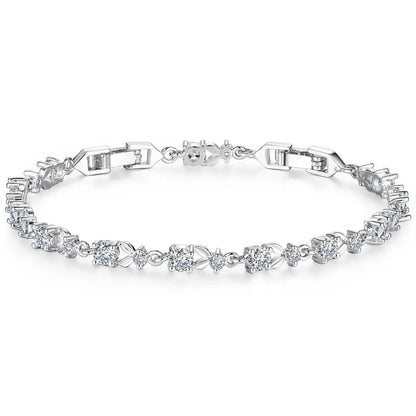 Luxury Rose Gold Color Chain Link Bracelet for Women Ladies Shining AAA Cubic Zircon Crystal Jewelry JIB013