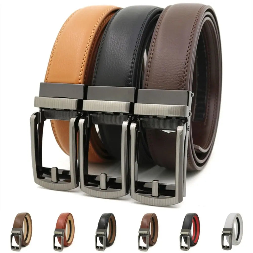 Men's Click Belt Automatic Buckle 110cm 120cm 130cm Comfort Leather Ratchet Dress with Slide Buckle Adjustable Trim