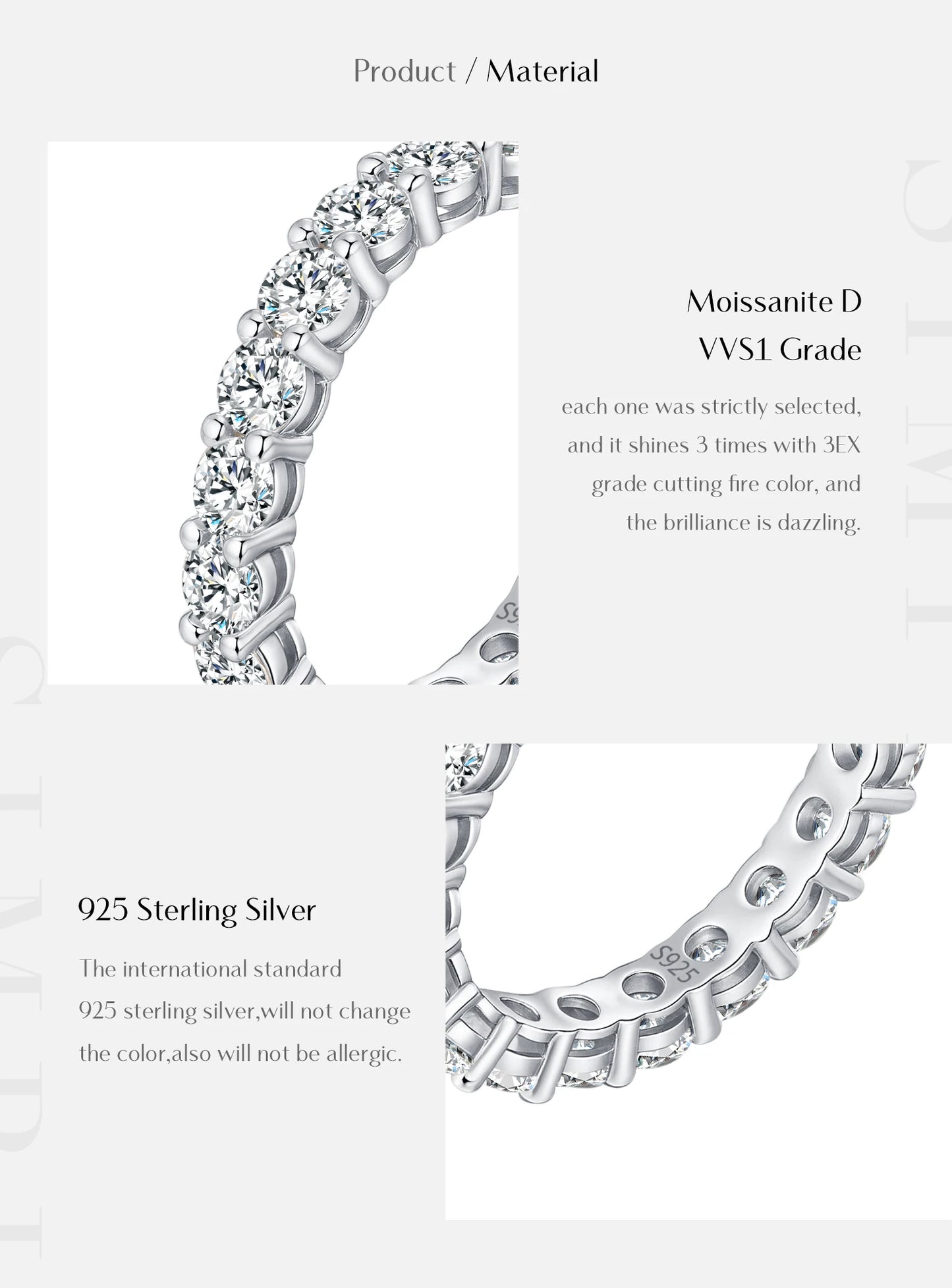 D Color Moissanite Eternity Band Rings 925 Sterling Silver Luxury Stackable Fashion Ring For Women Fine Jewelry