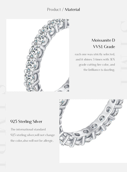 D Color Moissanite Eternity Band Rings 925 Sterling Silver Luxury Stackable Fashion Ring For Women Fine Jewelry