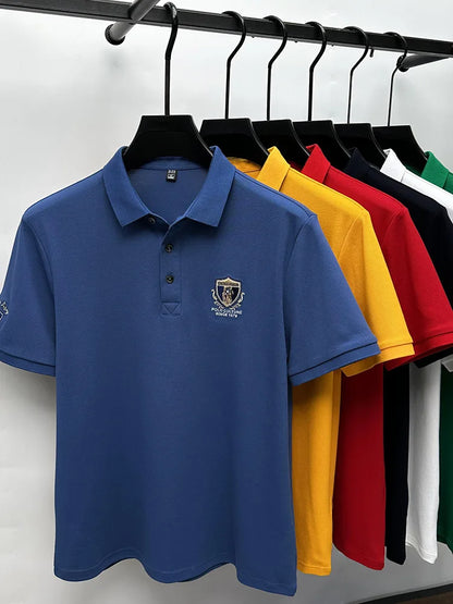 High end luxury silk cotton short sleeve POLO shirt men's summer fashion brand embroidered T-shirt cool wrinkle resistant top