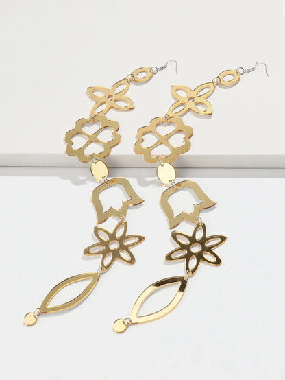 Extra Long Irregular Geometric Acrylic Drop Earrings Exaggerated Flower Bell Pattern Pendant Earring for Women Punk Jewelry Gift