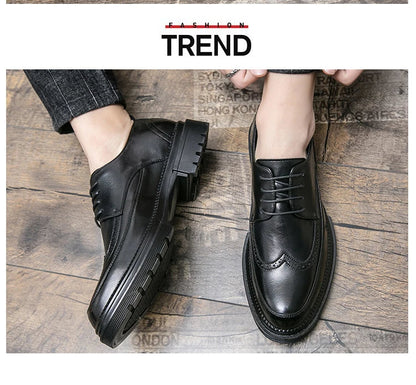 New Brock engraved casual leather shoes for men genuine leather business formal wear British thick-soled height-increasing style