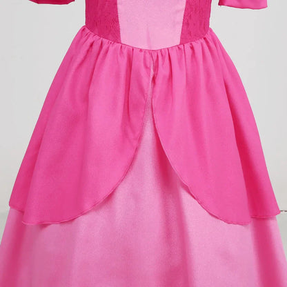 Cosplay Peach Costume for Girl Summer Bubble Sleeve Princess Elegant Dress Kids Halloween Christmas Party Dress Children Clothes