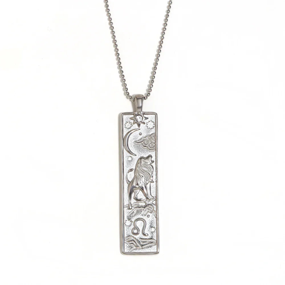 18k Gold Plated Rectangle Shape 12 Constellation Pendant Necklace Stainless Steel Waterproof Fashion Women's Jewelry