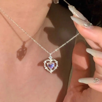 Korean Trend Love Butterfly Clavicle Chain For Women Shiny Multilayered Heart Necklace Collarbone Chain Valentine's Day Gifts