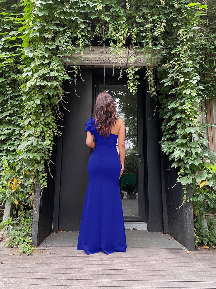 New Summer One Shoulder Split Sexy Dress sleeveless Sloping Shoulders Dresses