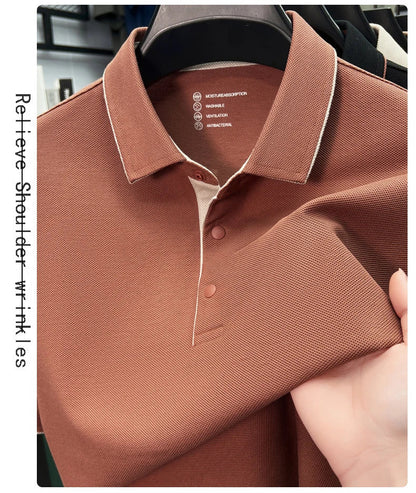 High quality 100% cotton solid color short sleeve polo shirt unique button men summer breathable comfort texture lapel T-shirt