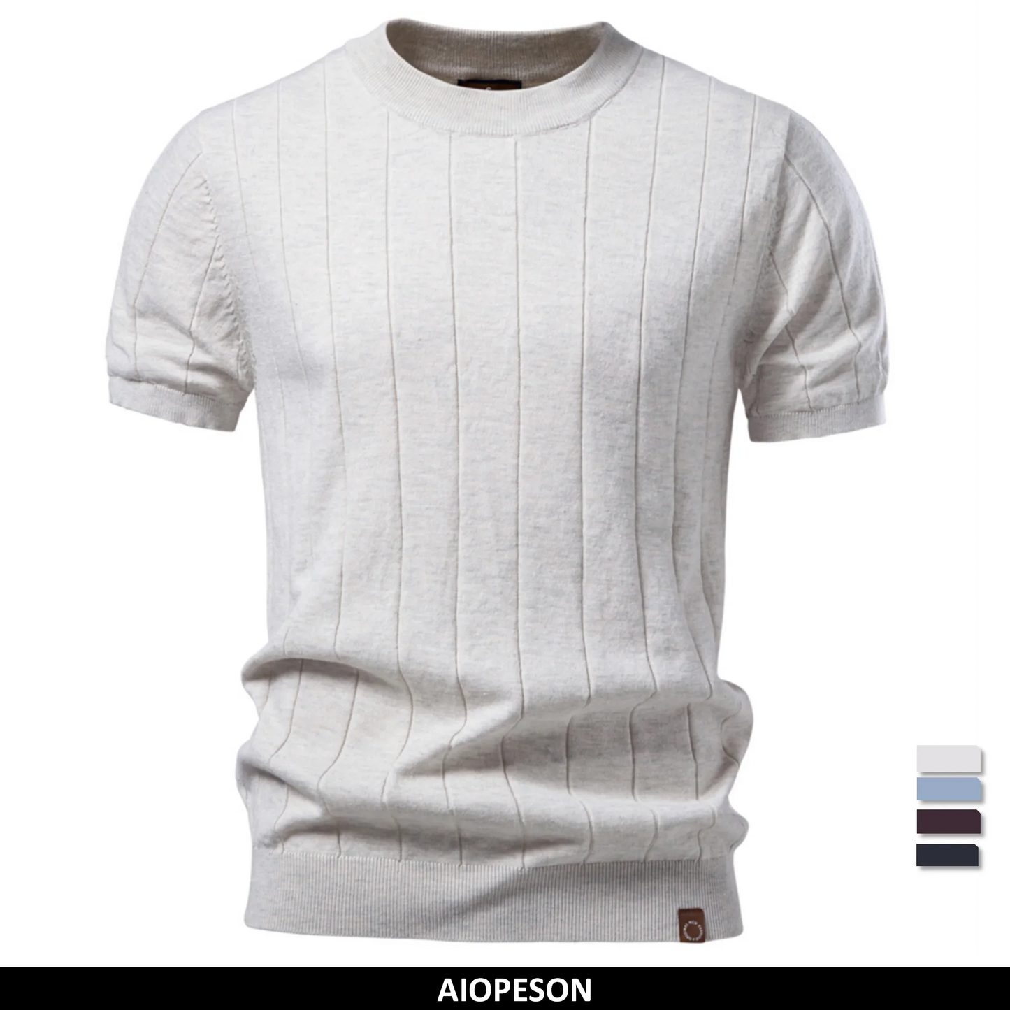AIOPESON 100% Cotton Stripe T-Shirts for Men Solid Color O-Neck Soft Touch Comfortable Casual Summer Wear Top