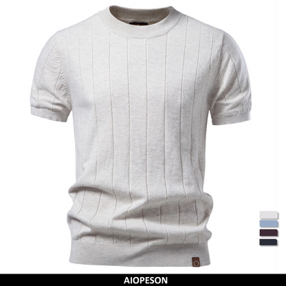 AIOPESON 100% Cotton Stripe T-Shirts for Men Solid Color O-Neck Soft Touch Comfortable Casual Summer Wear Top