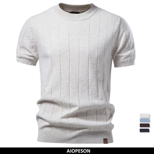 AIOPESON 100% Cotton Stripe T-Shirts for Men Solid Color O-Neck Soft Touch Comfortable Casual Summer Wear Top