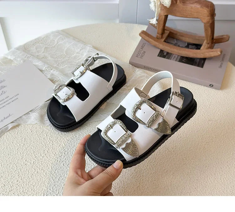 Children Sandals for Girls 2025 Summer New Fashion Korean Style Soft Bottom Anti-slippery Versatile Princess Outside Beach Shoes