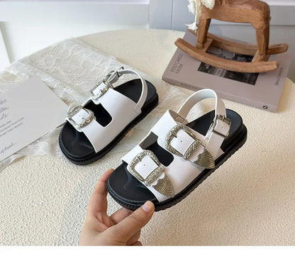 Children Sandals for Girls 2025 Summer New Fashion Korean Style Soft Bottom Anti-slippery Versatile Princess Outside Beach Shoes