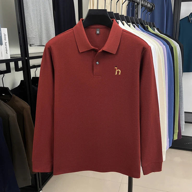 Original Brand Men's Polo Shirt 100 Cotton Lapel Dog Embroider Long Sleeve T-Shirt Autumn New Business Casual Handsome Men'swear