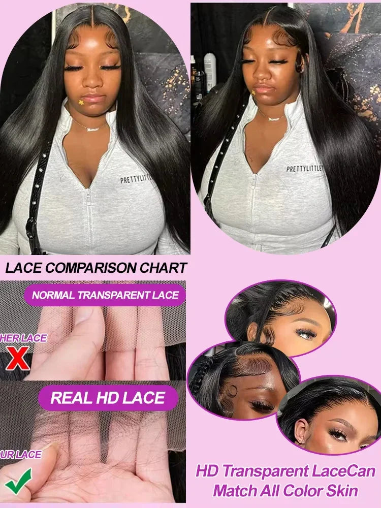 40 46 50 Inch Raw 13x6 HD Transparent Bone Straight Lace Frontal Human Hair Wigs 200 Density 360 Full Lace Front Human Hair Wig