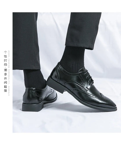 High Quality Height Increase Oxford Dress Shoes Men Genuine Cow Leather Suit Shoes Lift Brogues Wedding Formal Elevator Shoes