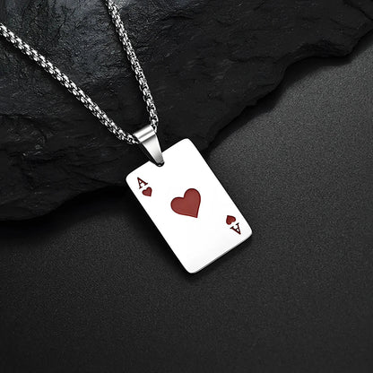 Hip Hop Stainless Steel Poker Card Ace of Spades Necklace For Men Pendant Chain Playing Cards Jewelry Ace of Hearts Necklaces