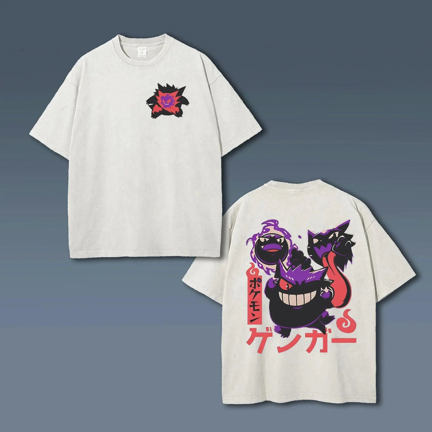 Gengar Vintage Washed Mens Womens T Shirt Anime Streetwear Short Sleeves Tee Graphic Print Casual Top 2026 Summer Y2k