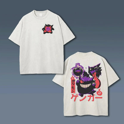 Gengar Vintage Washed Mens Womens T Shirt Anime Streetwear Short Sleeves Tee Graphic Print Casual Top 2026 Summer Y2k