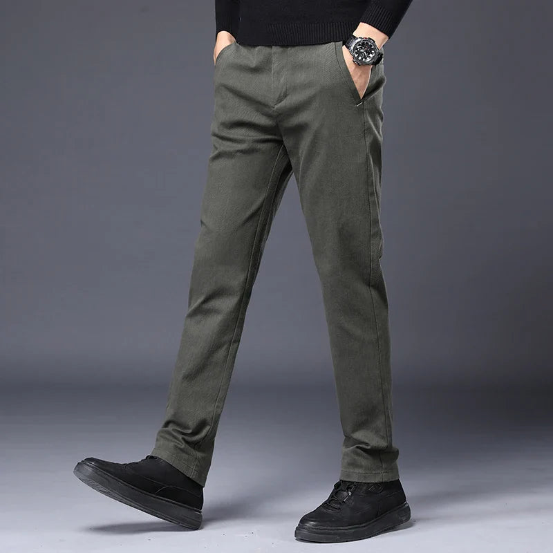 Men's Slim Suit Casual Pants Thick Fashion Embroidered Pocket Trousers Business Baggy Office Comfortable Elastic Pants Male